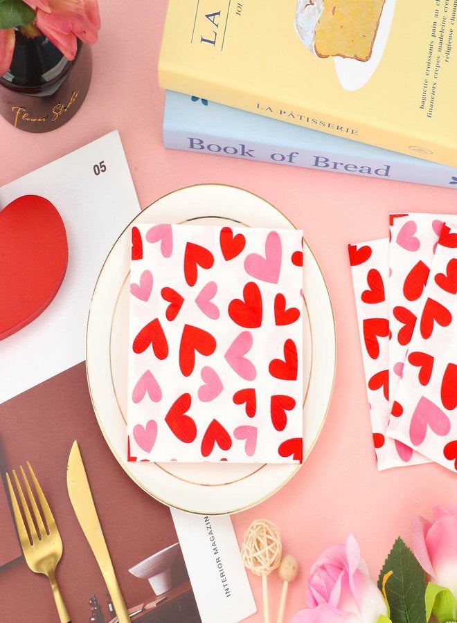 peony man 100 PCS Valentines Day Cocktail Napkins 5'' x 5'' Love Heart Disposable Paper Napkins 3 Ply Red Pink Heart Beverage Napkin for Valentines Wedding Anniversary Birthday Party Supplies Dinner Table Decor - Image 4